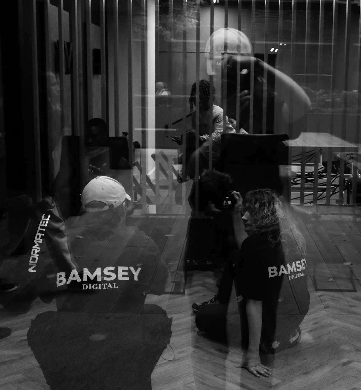 Behind the scenes photos of the Bamsey Digital team on a shoot